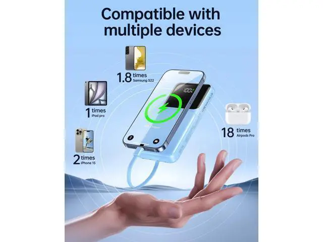 Alt view image 3 of 7 - Portable Charger with Built in Cable - 20000mAh Fast Charging 22.5W Power Bank USB C LED Display Slim Battery Pack 5 Outputs & 3 Inputs for Travel Essentials iPhone Android Phones Tablets