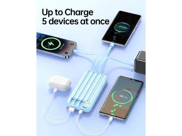 Alt view image 5 of 7 - Portable Charger with Built in Cable - 20000mAh Fast Charging 22.5W Power Bank USB C LED Display Slim Battery Pack 5 Outputs & 3 Inputs for Travel Essentials iPhone Android Phones Tablets