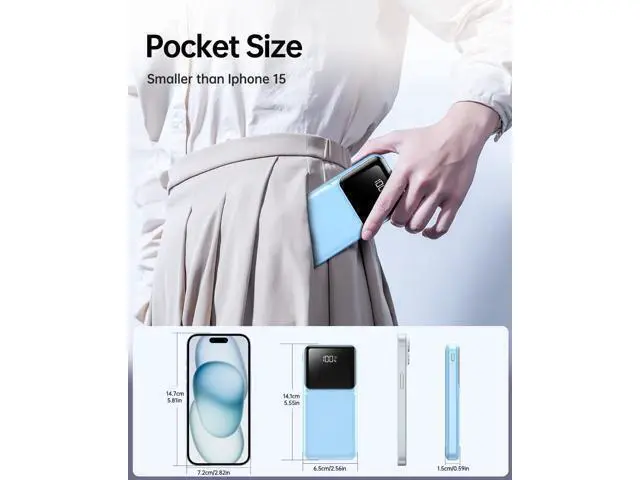 Alt view image 6 of 7 - Portable Charger with Built in Cable - 20000mAh Fast Charging 22.5W Power Bank USB C LED Display Slim Battery Pack 5 Outputs & 3 Inputs for Travel Essentials iPhone Android Phones Tablets