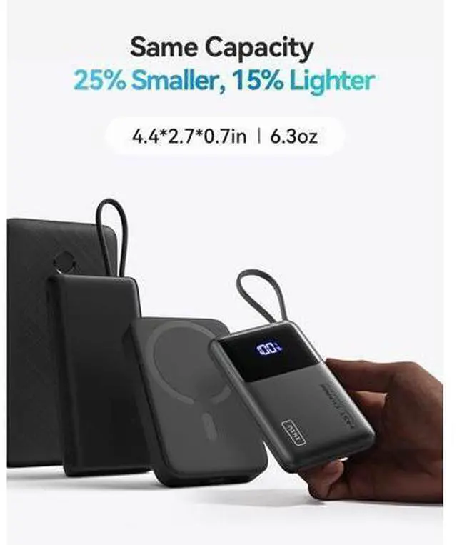 Alt view image 3 of 7 - 45W Power Bank Slimmest 10000mAh Portable Charger with Built in USB-C Cable Fast Charging USB C in&Out Battery Pack Travel External Phone Charger for iPhone 17 16 15 S24 S23 Google etc