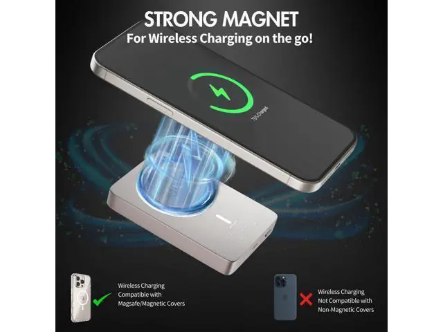Alt view image 6 of 6 - SU Lite Magnetic Power Bank 10000mAh 20W Fast Charge USB-C Wireless Charger MagSafe Compatible Support iPhone Google Pixel AirPod Slim 0.60 Lightweight Portable Charger with Carrybag