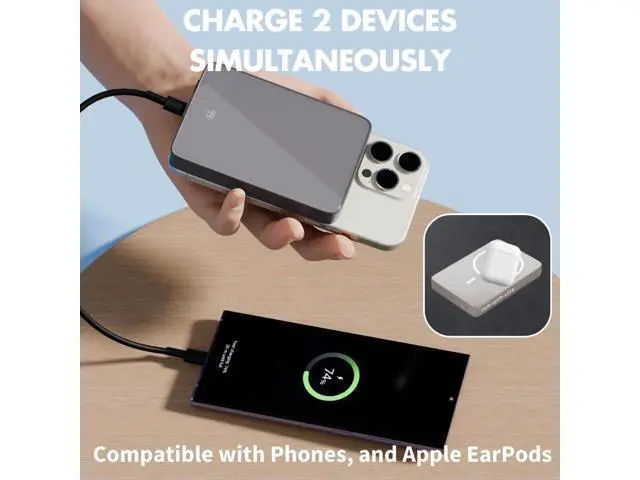 Alt view image 5 of 6 - SU Lite Magnetic Power Bank 10000mAh 20W Fast Charge USB-C Wireless Charger MagSafe Compatible Support iPhone Google Pixel AirPod Slim 0.60 Lightweight Portable Charger with Carrybag