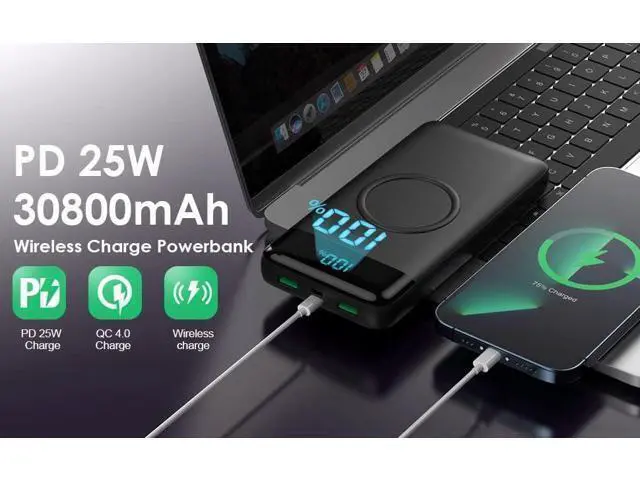Alt view image 7 of 7 - Wireless Portable Charger 30800mAh 15W Wireless Charging 25W PD QC4.0 Fast Charging USB-C Power Bank 4 Output Travel Essential External Battery Pack Compatible with iPhone 17/16/15/14 Galaxy Android
