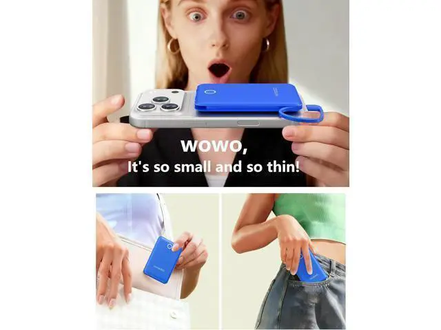 Alt view image 4 of 7 - 10000mAh Mini Portable Charger with Built in Cable Pocket Size Power Bank Travel External Battery Pack for Phone 3 Output USB Type C Cord Clutch Compatible with iPhone Deepblue