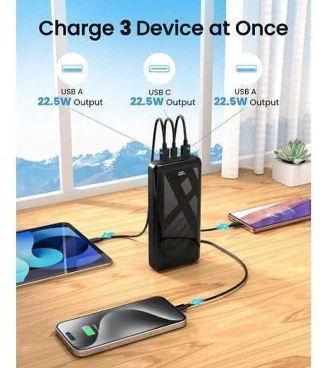 Alt view image 4 of 7 - Power Bank 50000mAh 22.5W Fast Charging Portable Charger USB C Quick Charge with 3 Outputs & 2 Inputs LED Display Huge Capacity External Cell Phone Battery Pack for iPhone iPad