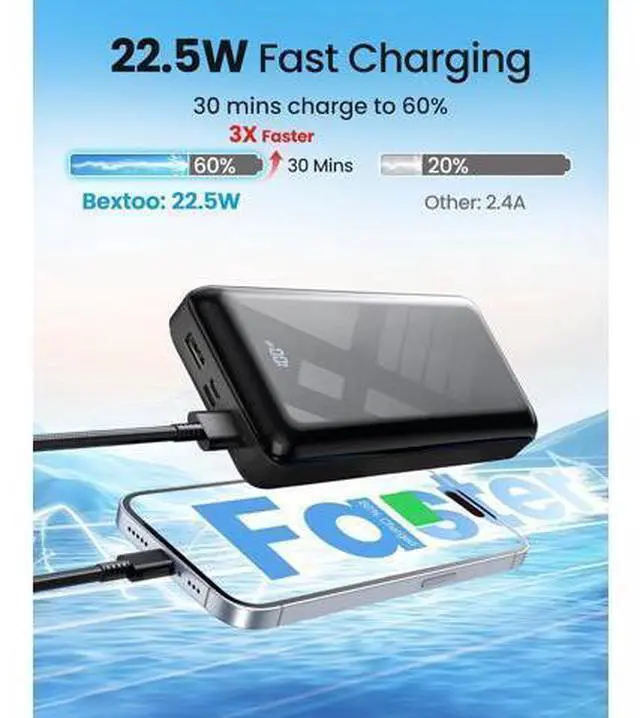 Alt view image 3 of 7 - Power Bank 50000mAh 22.5W Fast Charging Portable Charger USB C Quick Charge with 3 Outputs & 2 Inputs LED Display Huge Capacity External Cell Phone Battery Pack for iPhone iPad