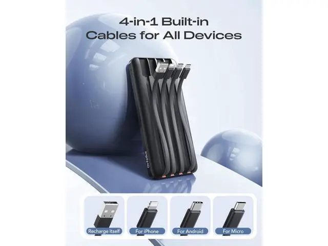 Alt view image 3 of 7 - 20000mAh Power Bank Fast Charging Portable Charger with 4 Built-in Cables & 6 Outputs 20W PD USB C Battery Pack Compatible with iPhone 16/15 Galaxy Android iPad & More (Travel Essential)