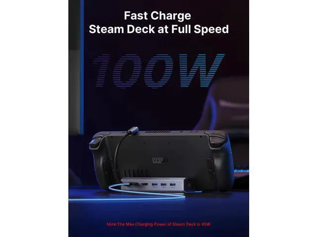 Alt view image 6 of 7 - Docking Station Compatible with Steam Deck, 6-in-1 Steam Deck Dock with HDMI 2.0 4K@60Hz, Gigabit Ethernet, 3 USB-A 3.0 and Full Speed Charging USB-C Port Compatible with Valve Steam Deck