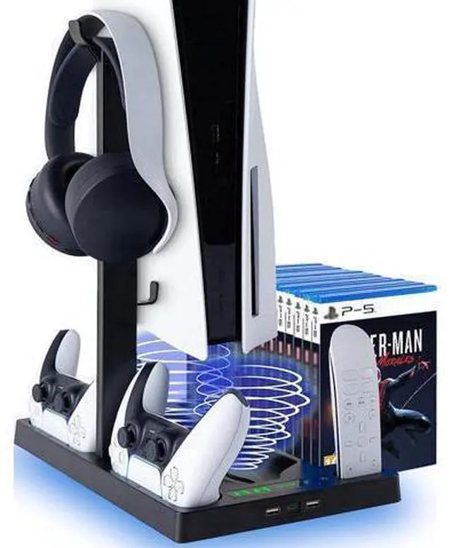 Main image of Vertical Stand with Cooling Fan for PS5 Console and PS5 Digital Edition, PS5 Dualsense Charging Station, Charging Station Dock with Dual Controller Charger Ports and Retractable Game Storage for PS5