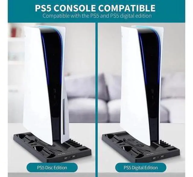 Alt view image 4 of 7 - Vertical Stand with Cooling Fan for PS5 Console and PS5 Digital Edition, PS5 Dualsense Charging Station, Charging Station Dock with Dual Controller Charger Ports and Retractable Game Storage for PS5