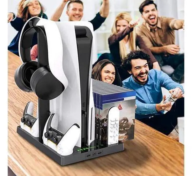 Alt view image 7 of 7 - Vertical Stand with Cooling Fan for PS5 Console and PS5 Digital Edition, PS5 Dualsense Charging Station, Charging Station Dock with Dual Controller Charger Ports and Retractable Game Storage for PS5