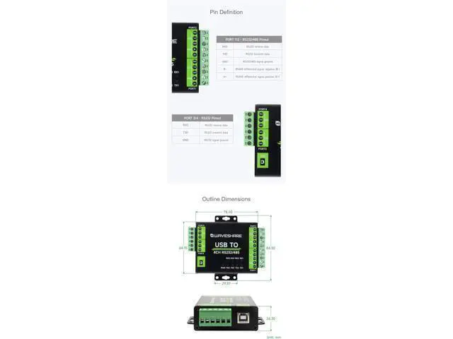 Alt view image 7 of 7 - Industrial Isolated USB to RS232/485 Converter Original FT4232HL Supports USB to USB to 4-Ch RS232, USB to 2-Ch RS232, USB to 2-Ch RS232/485