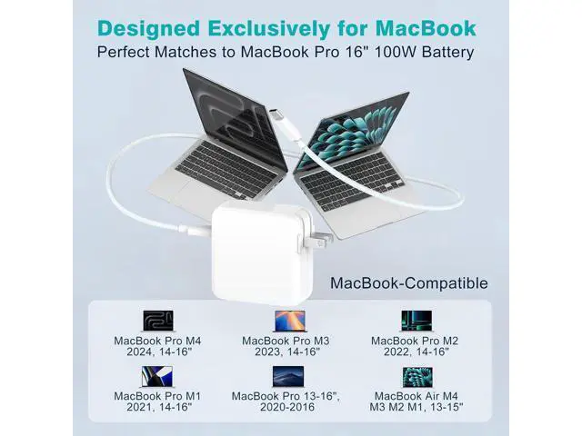 Alt view image 3 of 7 - Charger for MacBook Pro 16 14 inch MacBook Air 15 13 inch 2025 2024 2023 2022 2021 2020 2019 M4 M3 M2 M1 Super Compact 100W USB C Laptop Power Adapter 6.6FT USB-C Braided Cable Original Quality