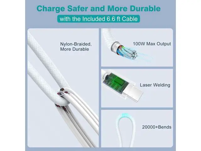 Alt view image 4 of 7 - Charger for MacBook Pro 16 14 inch MacBook Air 15 13 inch 2025 2024 2023 2022 2021 2020 2019 M4 M3 M2 M1 Super Compact 100W USB C Laptop Power Adapter 6.6FT USB-C Braided Cable Original Quality