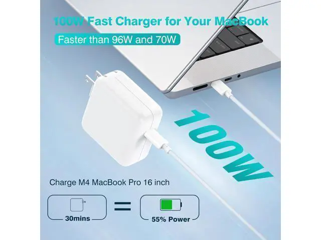 Alt view image 2 of 7 - Charger for MacBook Pro 16 14 inch MacBook Air 15 13 inch 2025 2024 2023 2022 2021 2020 2019 M4 M3 M2 M1 Super Compact 100W USB C Laptop Power Adapter 6.6FT USB-C Braided Cable Original Quality