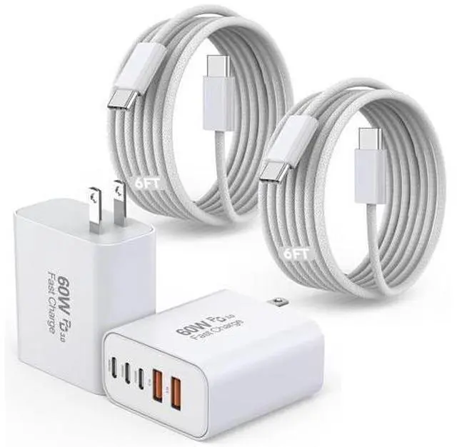 Main image of iPhone 17/16 Fast Charger Block 2 Pack 60W USB Charging Block 5-Port Charge Adapter for iPhone Charger with 6FT USB C Woven Fast Charging Cable for iPhone17/16e/16Pro/15ProMax iPad Pro/Air/Mini
