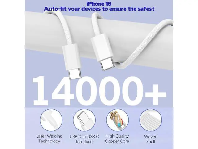 Alt view image 4 of 7 - iPhone 17/16 Fast Charger Block 2 Pack 60W USB Charging Block 5-Port Charge Adapter for iPhone Charger with 6FT USB C Woven Fast Charging Cable for iPhone17/16e/16Pro/15ProMax iPad Pro/Air/Mini