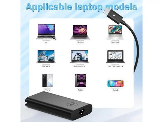 Alt view image 7 of 7 - 2025 New Slim 90W 65W USB C Laptop Charger for Latitude/Inspiron/Precision/XPS Computer Type C Fast Charging AC Power Adapter Cord