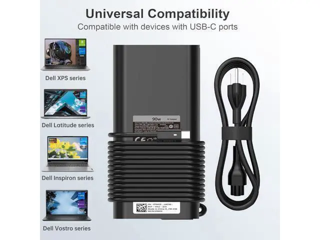 Alt view image 6 of 7 - 90W USB C Laptop Charger Fit for XPS 13 9365 9360 9370 XPS 15 9500 Latitude 5420 5520 5540 7389 7390 5289 5300 2in1 DA90PM170 LA90PM170 Fast Charger Type C AC Adapter Power Cord