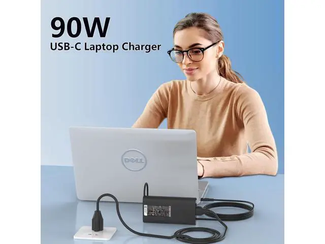 Alt view image 5 of 7 - 90W USB C Laptop Charger Fit for XPS 13 9365 9360 9370 XPS 15 9500 Latitude 5420 5520 5540 7389 7390 5289 5300 2in1 DA90PM170 LA90PM170 Fast Charger Type C AC Adapter Power Cord
