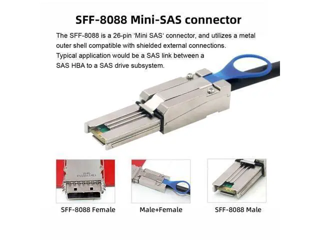 Alt view image 5 of 7 - SFF-8088 to SFF-8088 Cable,Mini SAS SFF-8088 26Pin 4X 4 Lane Data Disk Raid Multilane External Extension Cable 6Gbps 0.5cm