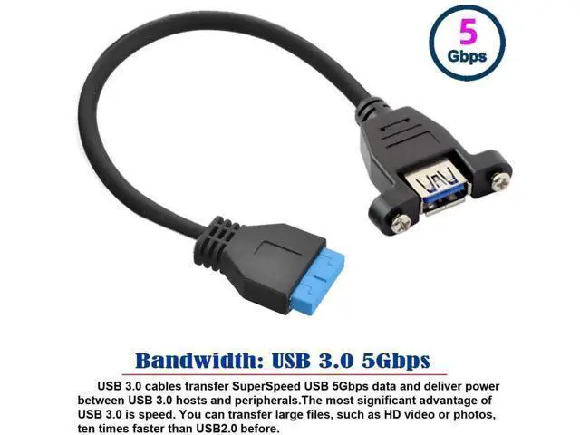 Alt view image 4 of 7 - Cable USB 3.0 Single Port A Female Screw Mount Type to Motherboard 20pin Header Cable 25cm