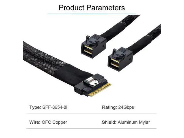 Alt view image 4 of 7 - PCI-E Ultraport Slimline SAS Slim 4.0 SFF-8654 8i 74pin to Dual SFF-8643 4i Mini SAS HD Cable PCI-Express 50cm