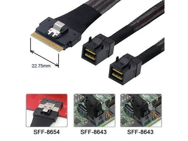 Alt view image 5 of 7 - PCI-E Ultraport Slimline SAS Slim 4.0 SFF-8654 8i 74pin to Dual SFF-8643 4i Mini SAS HD Cable PCI-Express 50cm