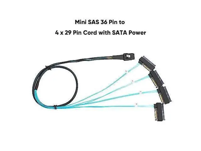Alt view image 5 of 7 - Mini SAS Cable with SATA Power(2PACK), Internal Mini SAS 36 Pin to 4 x 29 Pin Cord with SATA Power, SFF-8087 to SFF-8482 Cable, 3.3 FT