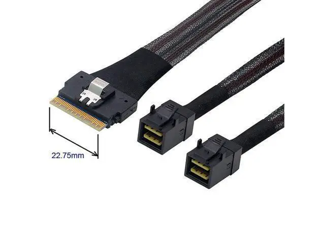 Alt view image 7 of 7 - PCI-E Ultraport Slimline SAS Slim 4.0 SFF-8654 8i 74pin to Dual SFF-8643 4i Mini SAS HD Cable PCI-Express 50cm