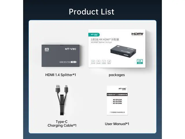 Alt view image 6 of 7 - MT-VIKI Upgraded 4K HDMI Splitter 1 in 2 Out, 1x2 Slim Powered HDMI Splitter for Dual Monitors, 4K@30Hz, Duplicate/Mirror for PS4 Fire Stick HDTV
