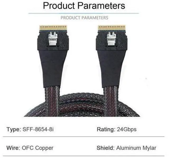 Alt view image 5 of 7 - PCI-E Slimline SAS 4.0 SFF-8654 8i 74pin Host to SFF-8654 74Pin Slim SAS Target Cable 50cm