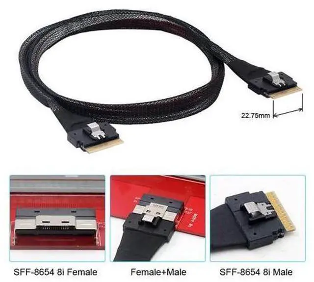 Alt view image 6 of 7 - PCI-E Slimline SAS 4.0 SFF-8654 8i 74pin Host to SFF-8654 74Pin Slim SAS Target Cable 50cm