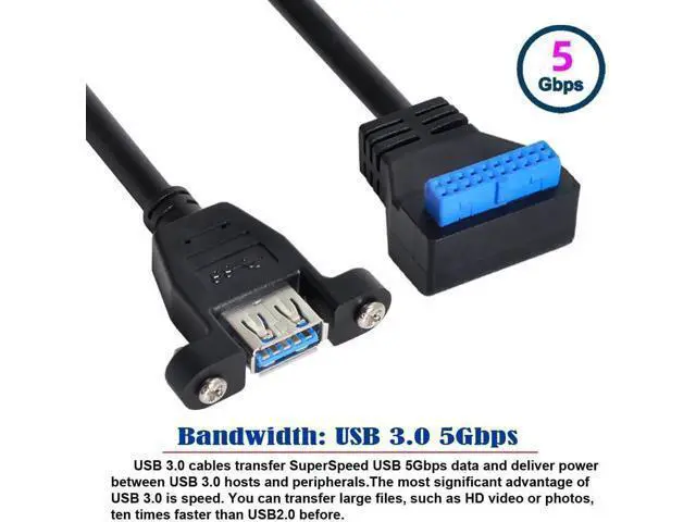 Alt view image 3 of 7 - Cable USB 3.0 Single Port A Female Screw Mount Type to Up Angled Motherboard 20pin Header Cable 90 Degree
