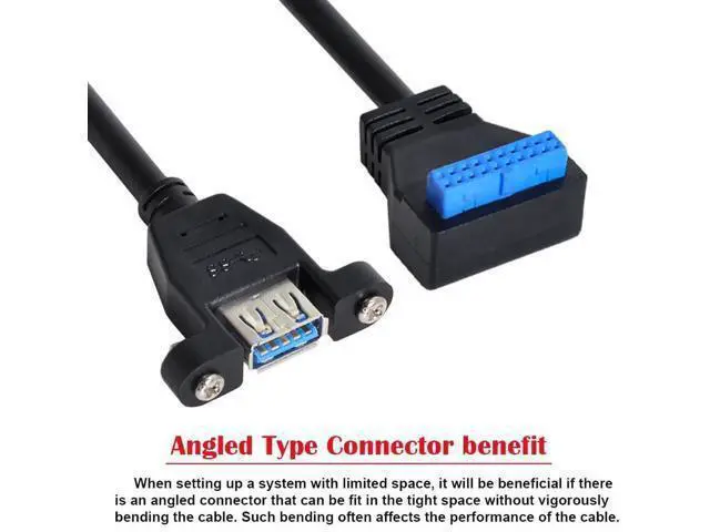 Alt view image 2 of 7 - Cable USB 3.0 Single Port A Female Screw Mount Type to Up Angled Motherboard 20pin Header Cable 90 Degree