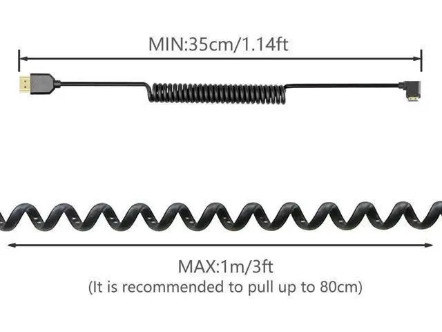 Alt view image 4 of 6 - Coiled HDMI Cable Right Angled 8K 48Gbps HDMI 2.1 Mini HDMI to HDMI Male Telescopic Cable High Speed (Left Angle)