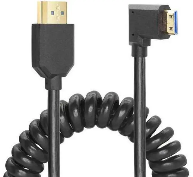 Main image of Coiled HDMI Cable Right Angled 8K 48Gbps HDMI 2.1 Mini HDMI to HDMI Male Telescopic Cable High Speed (Left Angle)