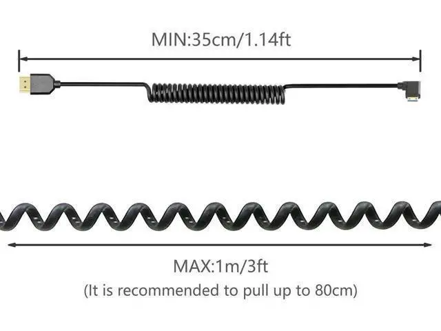 Alt view image 5 of 6 - Coiled HDMI Cable Right Angled 8K 48Gbps HDMI 2.1 Mini HDMI to HDMI Male Telescopic Cable High Speed (Right Angle)