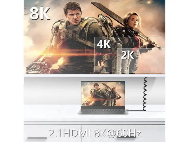 Alt view image 3 of 6 - Coiled HDMI Cable Right Angled 8K 48Gbps HDMI 2.1 Mini HDMI to HDMI Male Telescopic Cable High Speed (Right Angle)