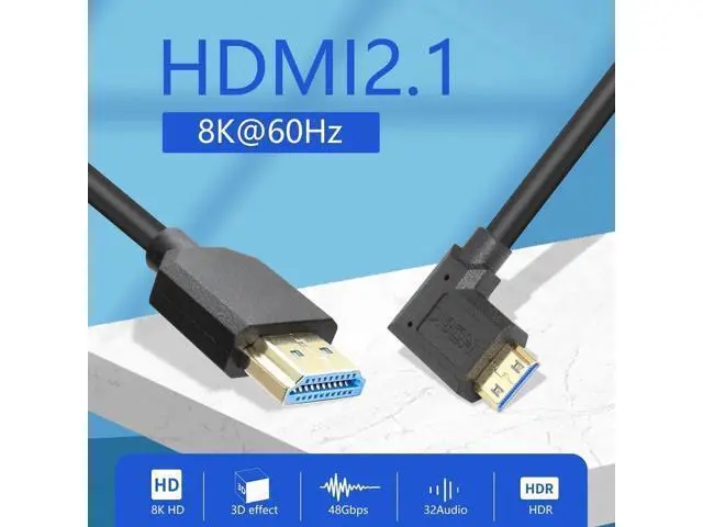 Alt view image 4 of 6 - Coiled HDMI Cable Right Angled 8K 48Gbps HDMI 2.1 Mini HDMI to HDMI Male Telescopic Cable High Speed (Right Angle)