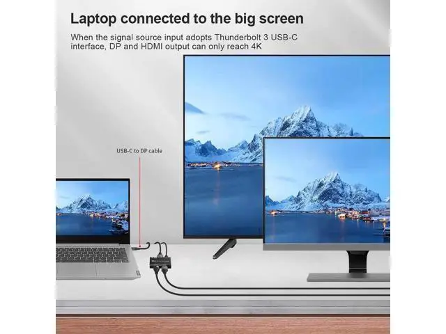 Alt view image 4 of 7 - 8K DP Input to DP & HDMI Output Splitter, Displayport MST Hub Splitter Support DP 1.4 in to DP1.4 & HDMI 2.1 Out at 8K@30Hz 4K@144Hz
