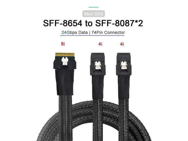 Alt view image 2 of 7 - PCI-E Ultraport Slimline SAS Slim 4.0 SFF-8654 8i 74pin to Dual SFF-8087 Mini SAS Cable PCI-Express 50cm