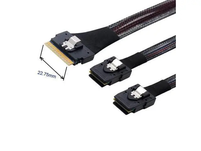 Alt view image 3 of 7 - PCI-E Ultraport Slimline SAS Slim 4.0 SFF-8654 8i 74pin to Dual SFF-8087 Mini SAS Cable PCI-Express 50cm