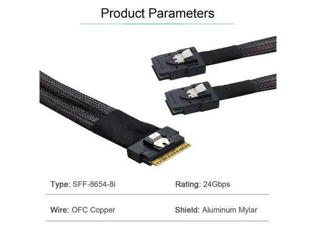 Alt view image 4 of 7 - PCI-E Ultraport Slimline SAS Slim 4.0 SFF-8654 8i 74pin to Dual SFF-8087 Mini SAS Cable PCI-Express 50cm