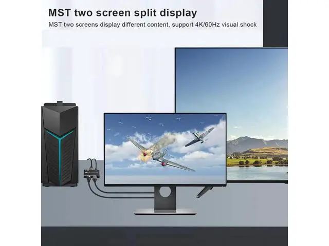 Alt view image 6 of 7 - 8K DP Input to DP & HDMI Output Splitter, Displayport MST Hub Splitter Support DP 1.4 in to DP1.4 & HDMI 2.1 Out at 8K@30Hz 4K@144Hz