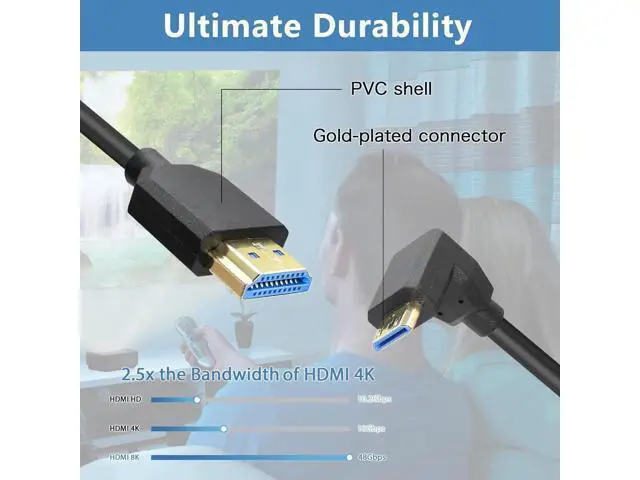 Alt view image 5 of 6 - Coiled HDMI Cable Right Angled 8K 48Gbps HDMI 2.1 Mini HDMI to HDMI Male Telescopic Cable High Speed (Up Angle)