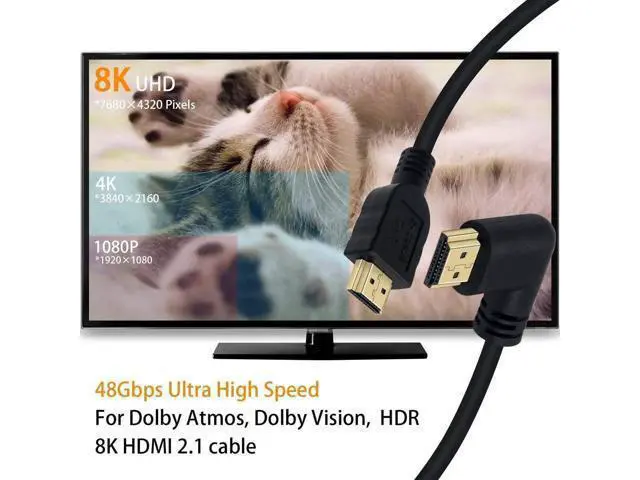 Alt view image 7 of 7 - 8K HDMI Cable 2feet, HDMI 2.1 Cable 90 Degree Left Angle HDMI Male to Male 8K HDMI Cable 48gbps 2.1 Cable Support 8K@60Hz 4K@120 7680P 8K HDMI 2.1 Cable for TV/Xbox /PS4 /PS5(2FT=0.6M)