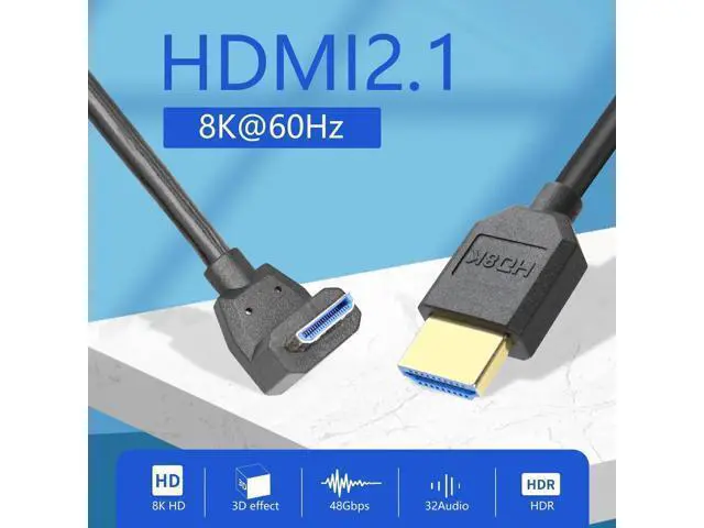 Alt view image 6 of 6 - Coiled HDMI Cable Right Angled 8K 48Gbps HDMI 2.1 Mini HDMI to HDMI Male Telescopic Cable High Speed (Up Angle)