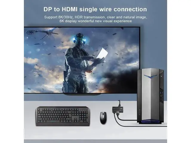 Alt view image 5 of 7 - 8K DP Input to DP & HDMI Output Splitter, Displayport MST Hub Splitter Support DP 1.4 in to DP1.4 & HDMI 2.1 Out at 8K@30Hz 4K@144Hz