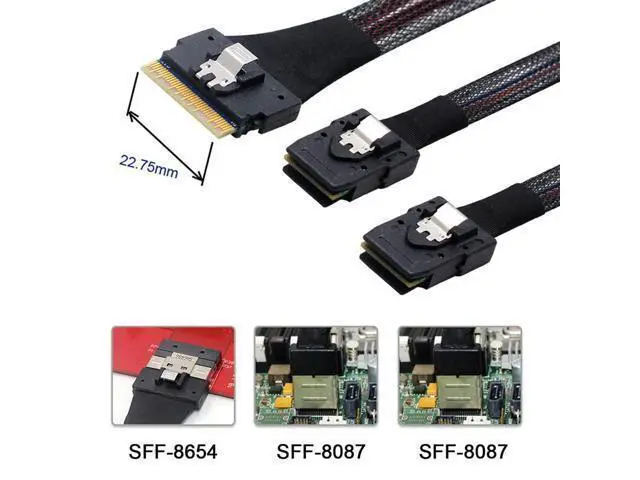 Alt view image 5 of 7 - PCI-E Ultraport Slimline SAS Slim 4.0 SFF-8654 8i 74pin to Dual SFF-8087 Mini SAS Cable PCI-Express 50cm